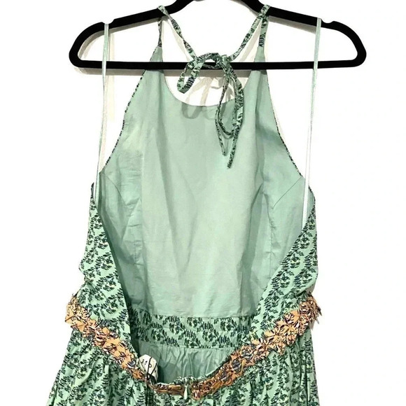RHODE Salena Halter Dress Jawahar Garden-Print Mint Green Cotton-Poplin NWT, XL - Picture 9 of 12